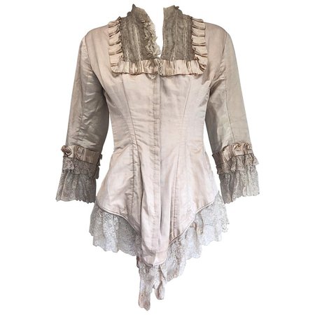 Incredible Authentic Victorian 1880s Ivory Silk Lace Corset 1800s Couture Blouse For Sale at 1stdibs