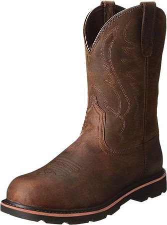Amazon.com | cakiesky Men's Fashion High Tube Embroidery Retro Leather Boots Men's Wide-head Western Cowboy Boots Middle Tube Thick Boots, Brown, 12.5 | Western