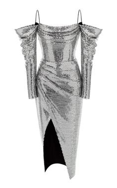 Rasario Sequined off shoulder Long Sleeve Gown
