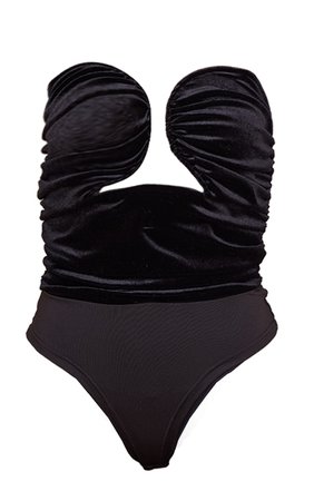 Black Velvet Curved Bust Bodysuit | Tops | PrettyLittleThing USA