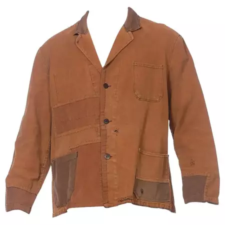 1940S Brown Patchwork Cotton Men's French Workwear Jacket For Sale at 1stDibs