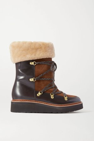 Brown Camille shearling-lined suede and leather ankle boots | Grenson | NET-A-PORTER
