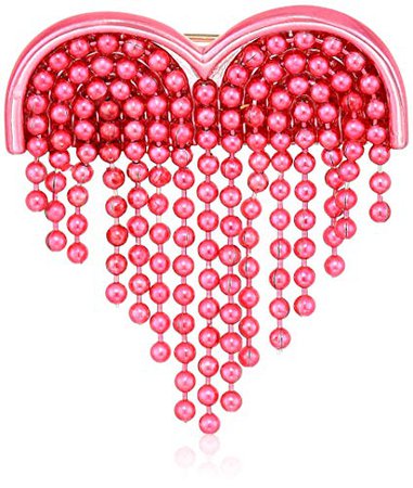 Betsey Johnson Pink Fringe Heart Pin, Pink Multi, One Size: Clothing