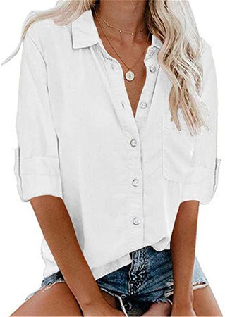 Amazon.com: Soluo Womens Casual Button Down Shirts Office Henley V Neck Shirt Tops Blouses Plain Tunics Blouse with Pocket (Red, X-Large): Clothing