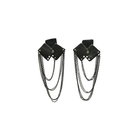 Modern black earrings with zircons and chains