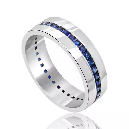 Sapphire Men's Wedding Band, Princess Blue Sapphire Men's Ring, Channel Set Comfort Fit Ring, Eternity Men's Gold Wedding Ring 7mm - Etsy Espanha