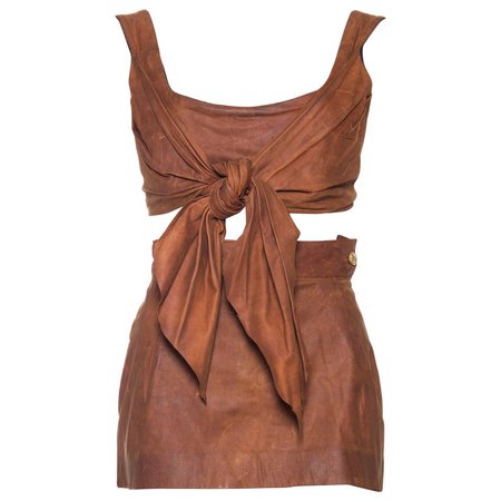 Vivienne Westwood Leather Corset Top and Skirt, 1990s For Sale at 1stdibs