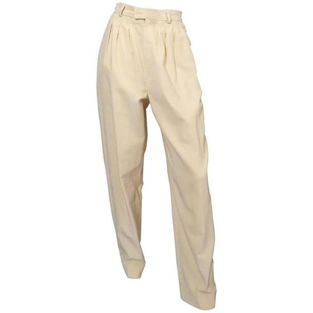 $300 Yves Saint Laurent Rive Gauche Cream Corduroy Pants with Pockets Size 4