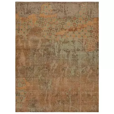 Rug and Kilim’s Modern Abstract Art Rug, with Floral Patterns in Green and Brown For Sale at 1stDibs
