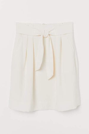 Skirt with Tie Belt - White