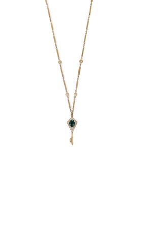 14k Yellow Gold Diamond And Tourmaline Pendant Necklace. By Jacquie Aiche | Moda Operandi