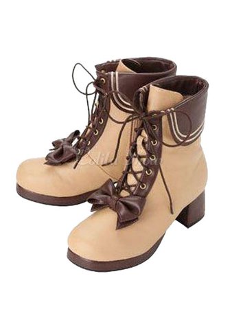 Classic Lolita Boots Platform Chunky Heel Square Toe Lace Up Color Block Botas de inverno Lolita - Lolitashow.com