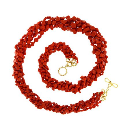 Multi Strand Sardinian Red Coral Nugget Necklace