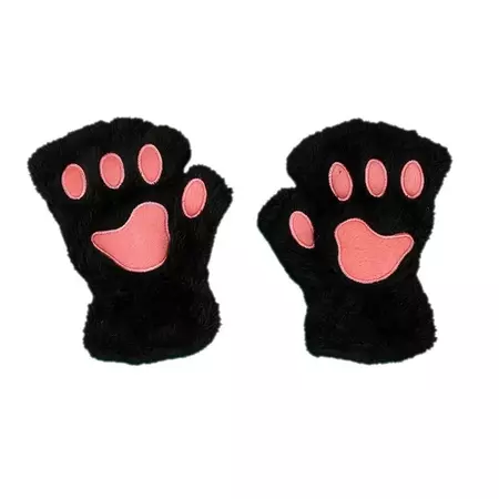 Yucurem Cat Paw Gloves Durable Plush Cat Paw Fingerless Faux Fur Gloves (Black) - Walmart.com