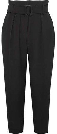 Cropped Belted Crepe Pants - Black
