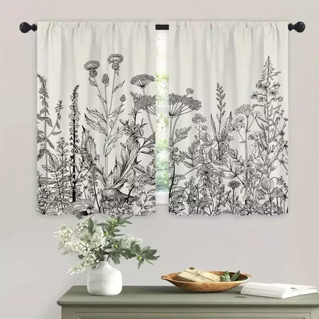 Floral Flower Botanical Kitchen Curtains - Rod Pocket Short Cafe Curtains For Bedroom And Home Decor - Temu