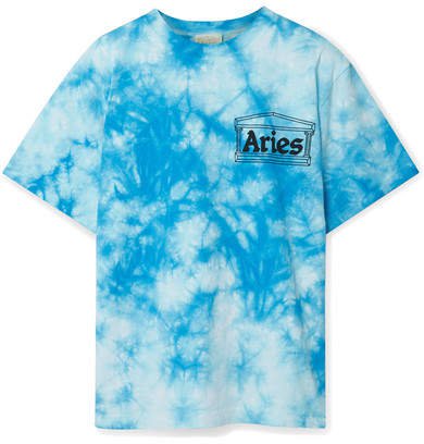 Printed Tie-dyed Cotton-jersey T-shirt - Blue