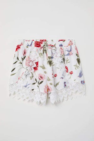 Lace-trimmed Shorts - White