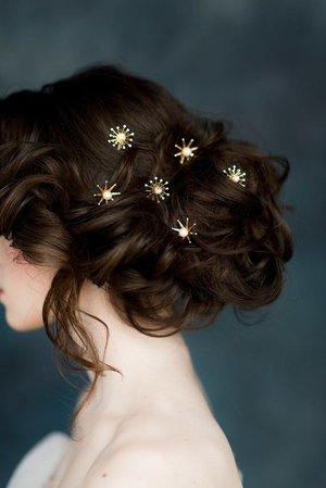Celestial Star Hair Pins, Gold Starburst Bobby Pins, Pearl Bridal Hairpins, Galaxy Wedding Hair Piece, Silver Rhinestone Modern Bridal, LUNA