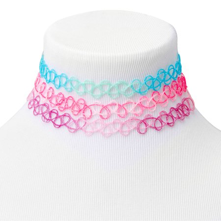 Pastel Glitter Tattoo Choker Necklaces - 3 Pack | Claire's US