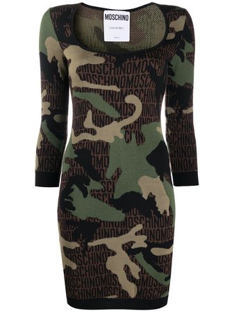 Moschino Camouflage-Pattern Knitted Dress Aw20 | Farfetch.Com