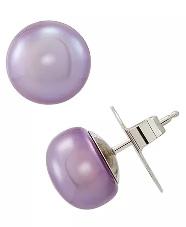 Macy's Cultured Freshwater Button Pearl (10mm) Stud Earrings in Sterling Silver - Violet