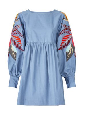 Free People Blue Embroidered Women's Size Medium M Boho Tunic Dress $128- #849 | eBay