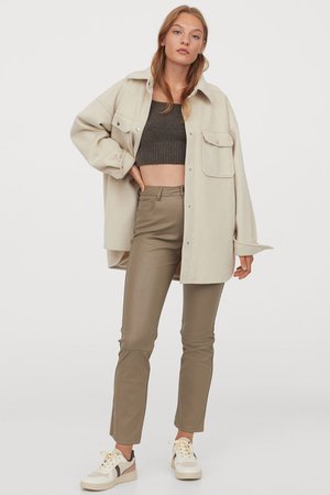 Imitation leather trousers - Beige - Ladies | H&M GB