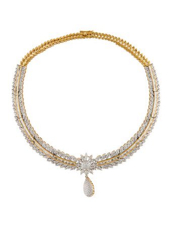 silver white gold embellished Diamond fancy bold Collar Necklace - 18K Yellow Gold Collar, Necklaces - NECKL120396 | The RealReal