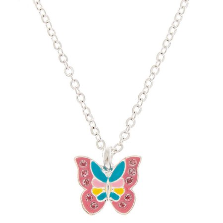 Butterfly Pendant Necklace - Pink | Claire's US