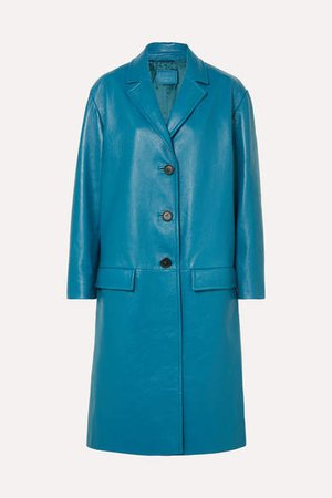 Oversized Textured-leather Coat - Blue