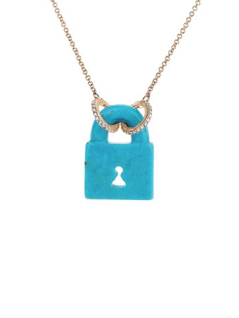 Lee Jones Arizona Turquoise Fixed Pad Lock Fine Chain Necklace - Yellow Gold - Ylang 23