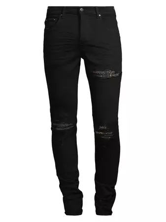 Shop Amiri Distressed Paisley Skinny Jeans | Saks Fifth Avenue