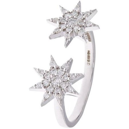 Silver Diamond Double Star Ring