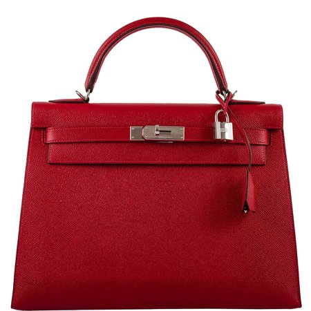 Hermes, Kelly 32 Bag Sellier Rouge Vif Epsom Leather Palladium Hardware
