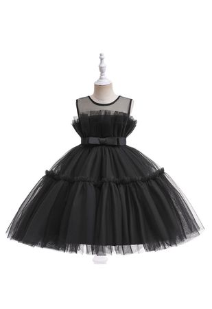 Bowknot Waist Tulle Dress in Black for Kids - Retro, Indie and Unique Fashion