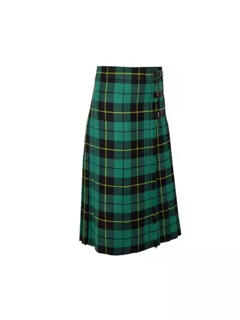 Green Wool Tartan Pleated Midi Skirt Size L For Sale at 1stDibs