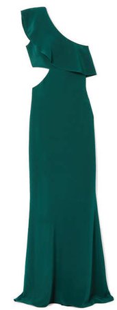 Cushnie - One-shoulder Cutout Silk-crepe Gown - Emerald