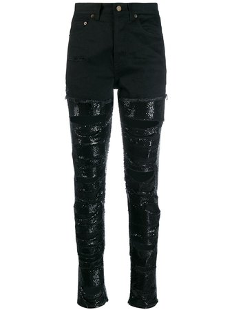 Saint Laurent Sequin Embellished Ripped Jeans | Farfetch.com