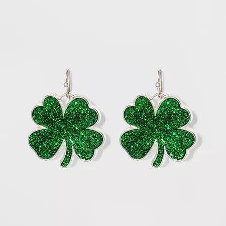 Glitter Clover Earrings - Green : Target