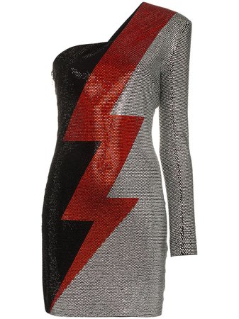Balmain Asymmetrical Rhinestone Lightning Bolt Print Dress - Farfetch