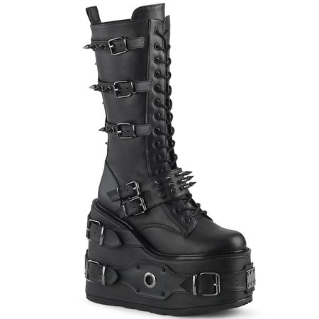 DEMONIA "Swing-327" Knee-high Boots - Black Vegan Leather – Demonia Cult