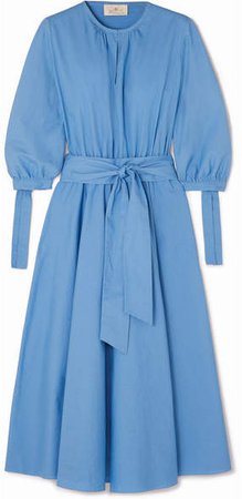 Amanda Belted Cotton-poplin Midi Dress - Light blue