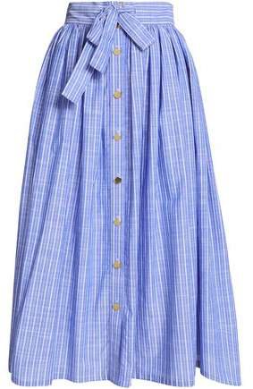 Tie-front Striped Cotton-poplin Midi Skirt