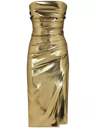 Dolce & Gabbana Foiled Satin Strapless Dress - Farfetch
