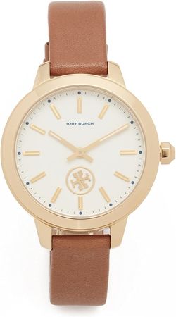 Amazon.com: Tory Burch Women's The Collins Leather Watch, Gold/Ivory/Luggage, One Size : Clothing, Shoes & Jewelry