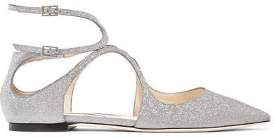 Lancer Glittered Leather Point-toe Flats - Silver