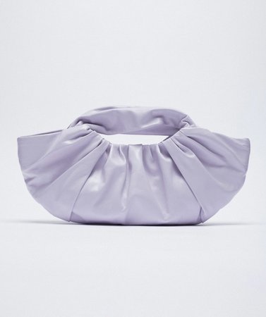 lilac ruched leather bucket bag