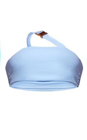 Blue Buckle Asymmetric Bandeau Bikini Top | PrettyLittleThing