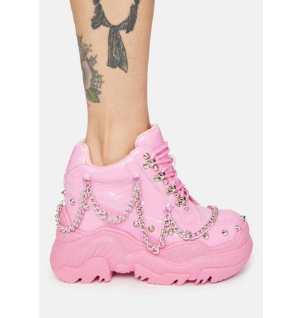 Chain Studded Patent Chunky Platform Sneakers - Pink | Dolls Kill